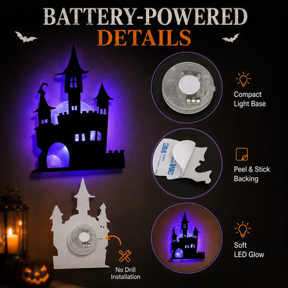 Halloween LED Silhouette Wall Light Stickers – Battery-Powered Waterproof Peel & Stick Window Decor