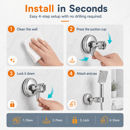 🎁Last Day Promotion 49% OFF🔥No-Drill Suction Cup Stainless Steel Shower Head Holder
