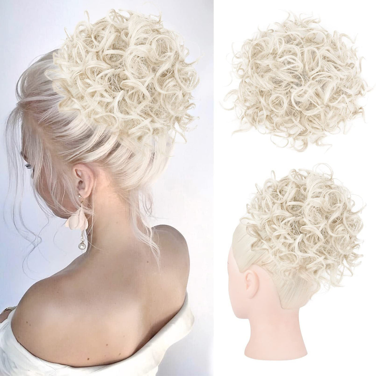 Elastic Drawstring Loose Short Curly Bun