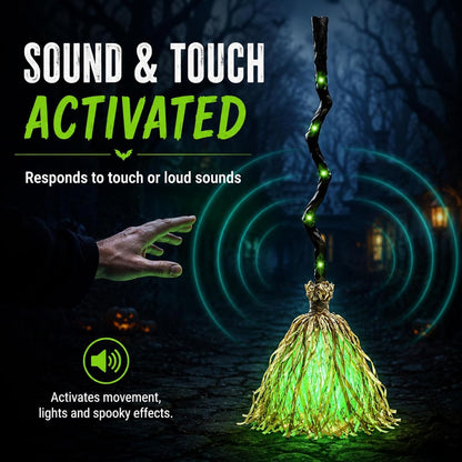Animated Halloween Witch Broom with Lights, Sound and Motion Decor