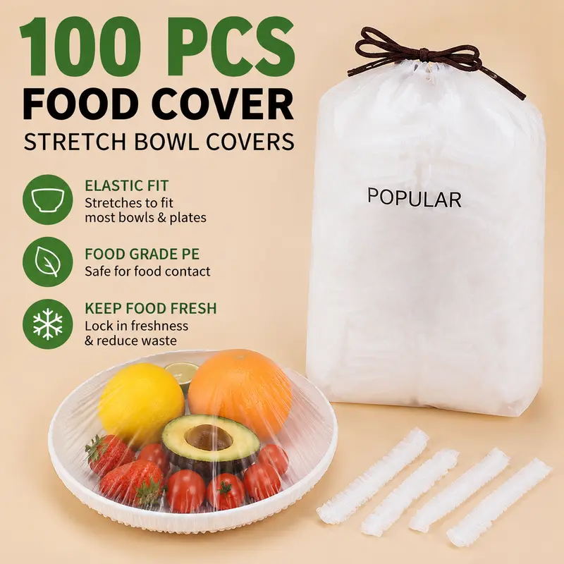 100PCS Disposable Stretch Food Covers for Bowls & Plates