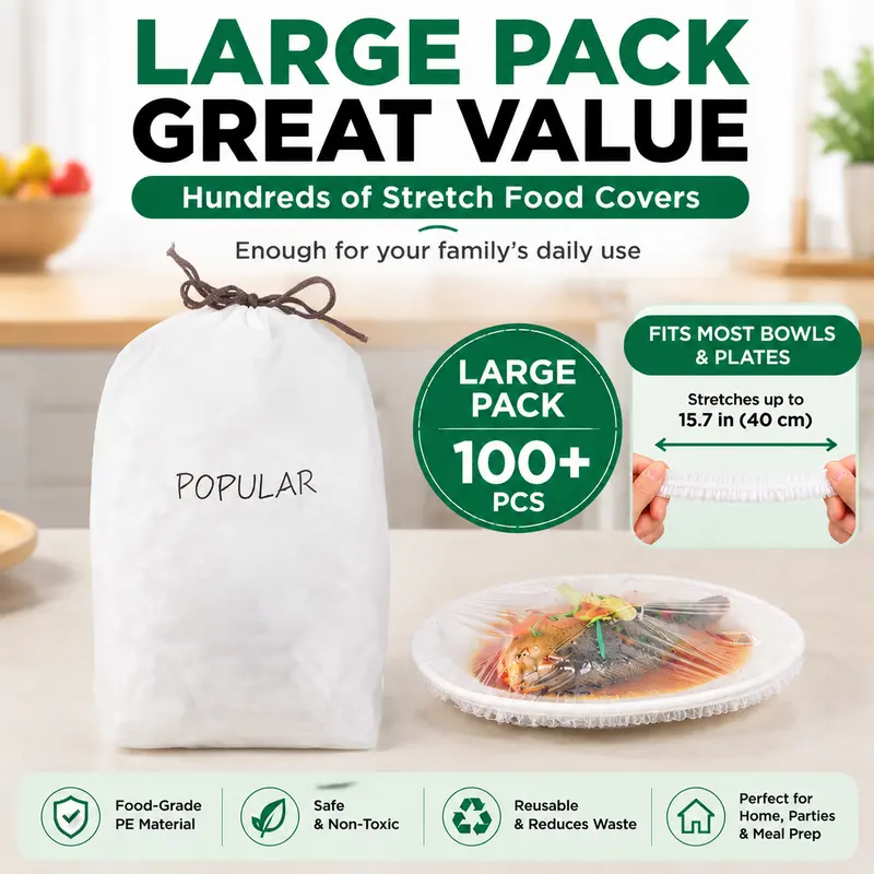 100PCS Disposable Stretch Food Covers for Bowls & Plates