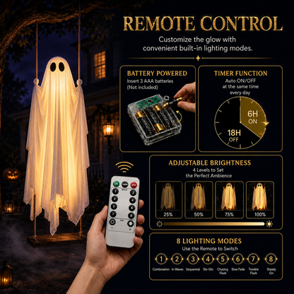 🔥 Last Day 60% OFF — 👻 LED Swinging Ghost Halloween Decoration — Glowing, Spooky & Perfect for Haunted Yard Decor