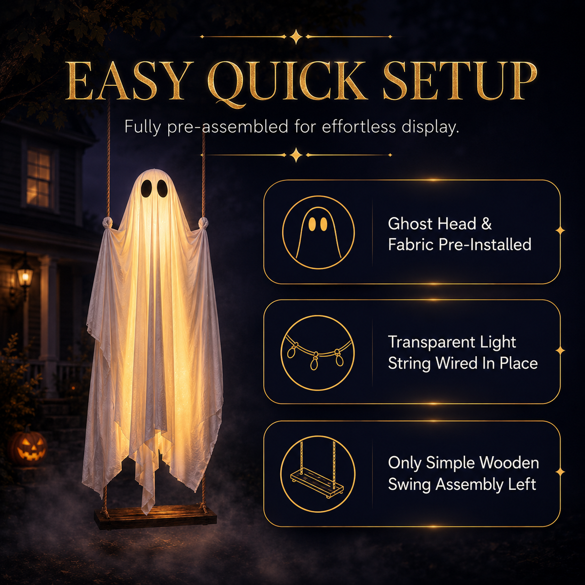 🔥 Last Day 60% OFF — 👻 LED Swinging Ghost Halloween Decoration — Glowing, Spooky & Perfect for Haunted Yard Decor