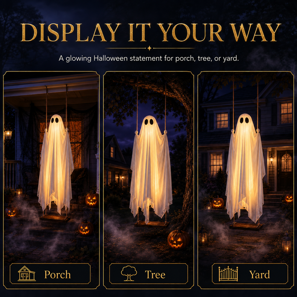 🔥 Last Day 60% OFF — 👻 LED Swinging Ghost Halloween Decoration — Glowing, Spooky & Perfect for Haunted Yard Decor