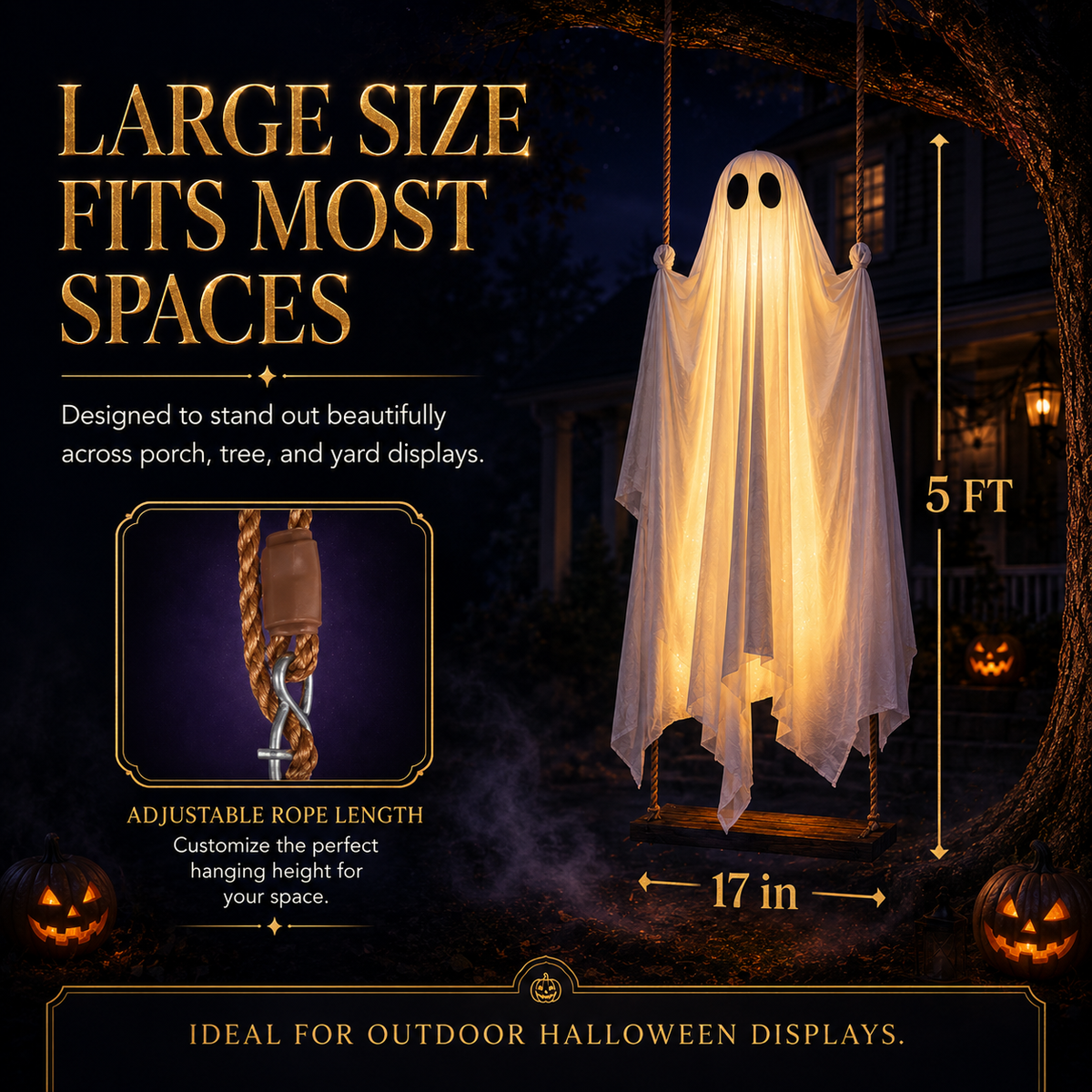 🔥 Last Day 60% OFF — 👻 LED Swinging Ghost Halloween Decoration — Glowing, Spooky & Perfect for Haunted Yard Decor