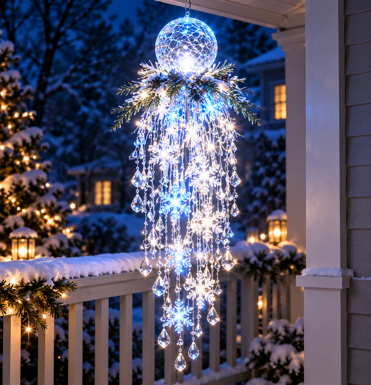 Hanging Snowflake and Crystal LED Porch Decoration ✨❄️