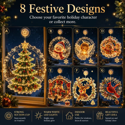 ✨🎄Lighted Christmas Window Decoration with Suction Cup | Flat Version Warm LED Window Light with Double-Layer Design & Multiple Festive Styles✨