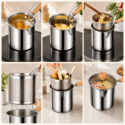 2026🍟 Personal Mini Deep Fryer Set – 304  Stainless Steel Pot with Lift-Out Draining Basket & Food Tongs