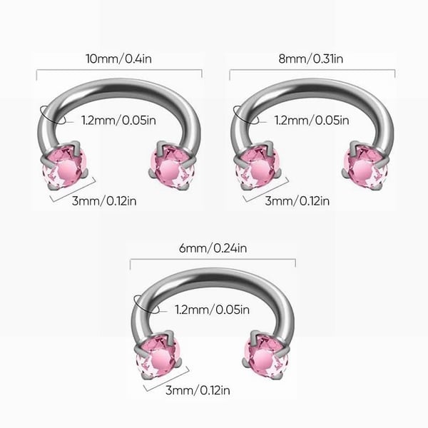 💖Zirconia Horseshoe Ring with Threaded Gems for Piercings