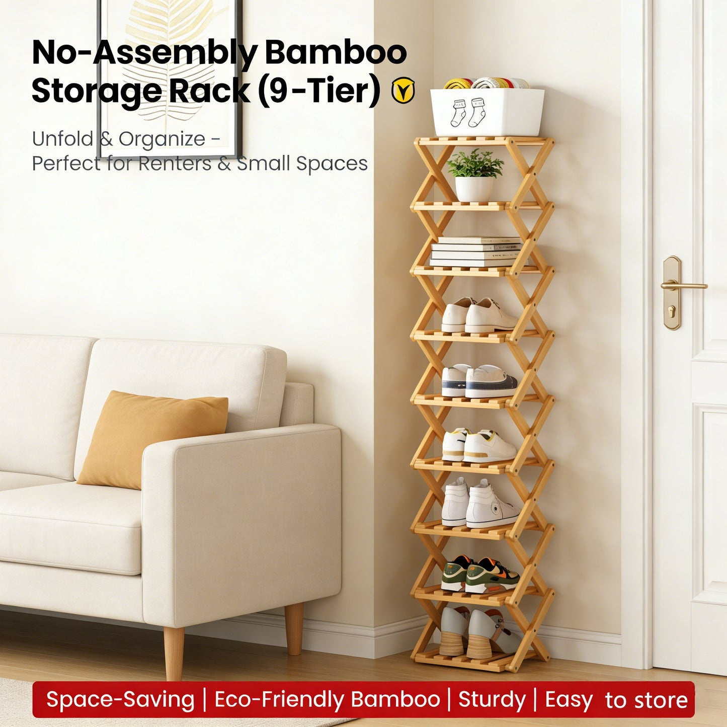 The 9-Tier No-Assembly Bamboo Rack !✨👟
