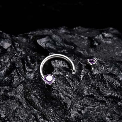 💖Zirconia Horseshoe Ring with Threaded Gems for Piercings
