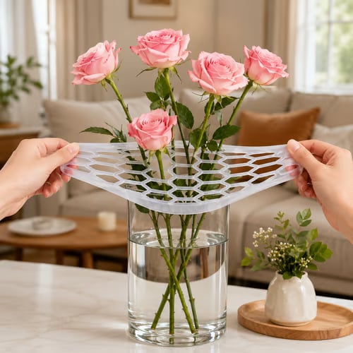🌸🔥Reusable Silicone Flower Arranging Grid, Stretches Over The Rim of Vase, Self-Grips to Glass, for Easy Flower Arranging.