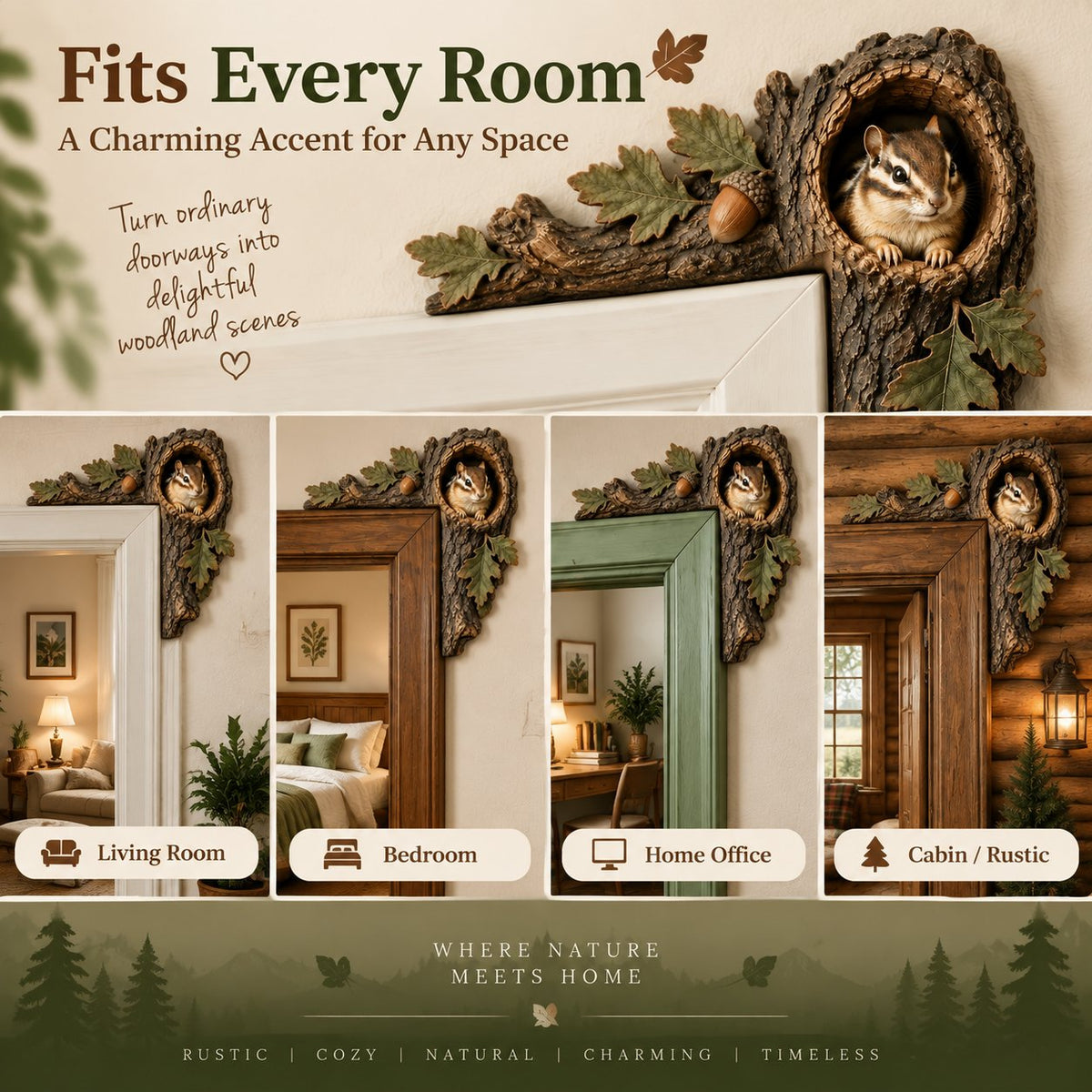 ⏰Limited Time 50% OFF 🐿️ 2D Chipmunk Tree Hollow Door Topper | Woodland Animal Doorway Decor For Cozy Nature Homes
