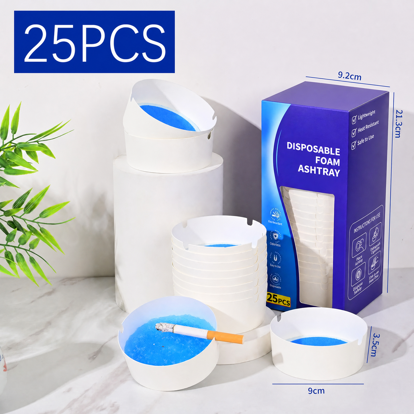 Cenicero Desechable Paquete de 25, Ceniceros Portátiles de Papel Ecológicos con Gel Desodorante sin Humo, para Uso en Interiores y Exteriores, Viajes, Portavasos de Coche, Fiestas y Camping