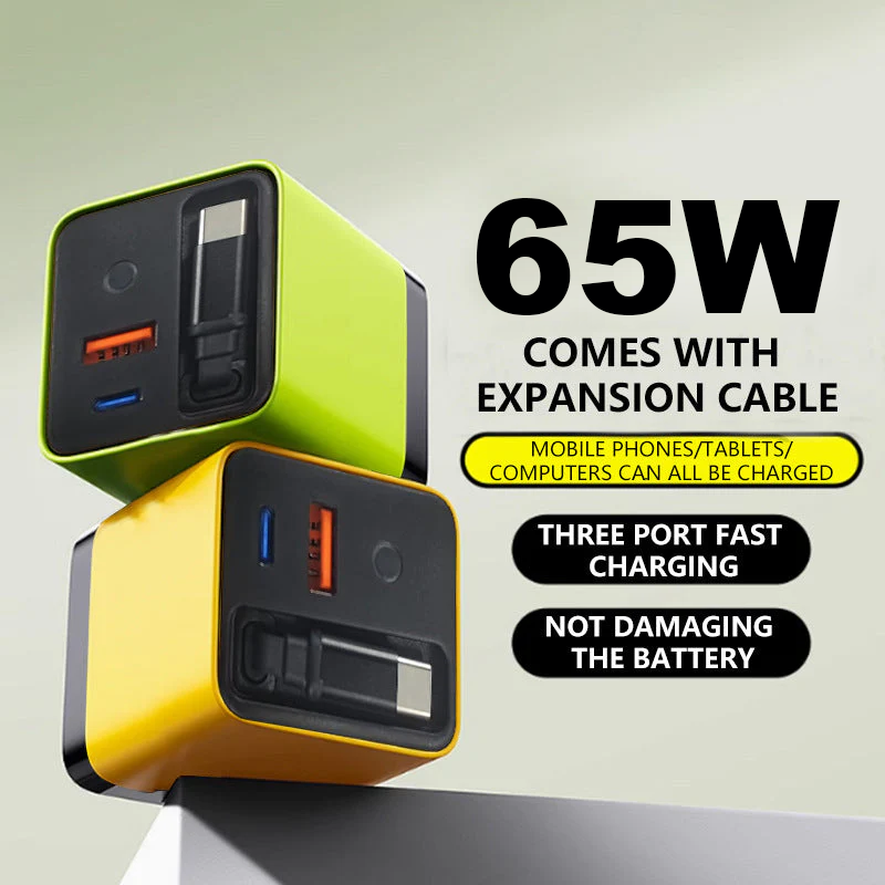 ⏳50% OFF💥65W Fast Charging Phone Charger Block with Retractable 80cm Type-C Cable