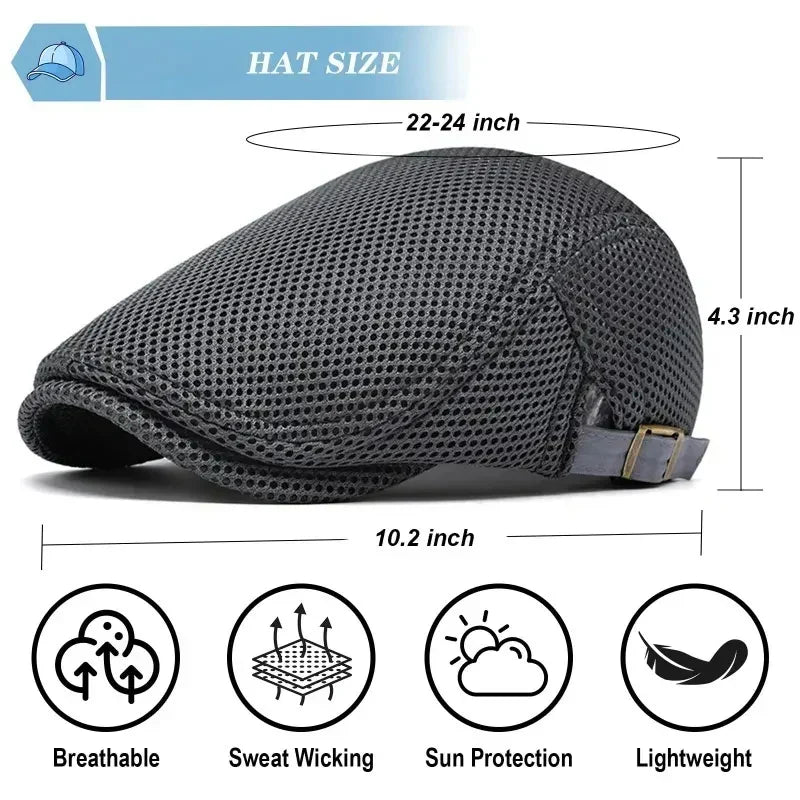 🔥Men's Breathable Mesh Flat Cap – Adjustable Newsboy Ivy Beret Summer Hat