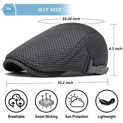🔥Men's Breathable Mesh Flat Cap – Adjustable Newsboy Ivy Beret Summer Hat
