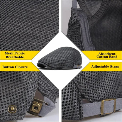 🔥Men's Breathable Mesh Flat Cap – Adjustable Newsboy Ivy Beret Summer Hat