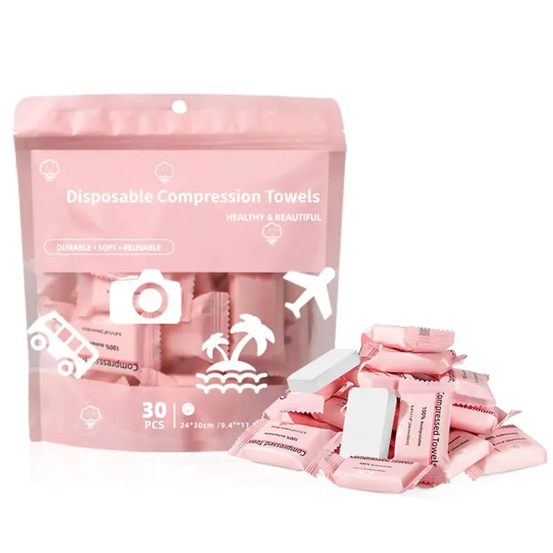 30-Pack Disposable Compressed Towels – Soft, Absorbent & Travel-Friendly