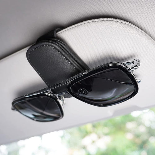 🕶️✨ Magnetic Leather Sunglasses Holder – 50% OFF! Car sun visor clip, multi-function storage for glasses, pens & cards. 🚗