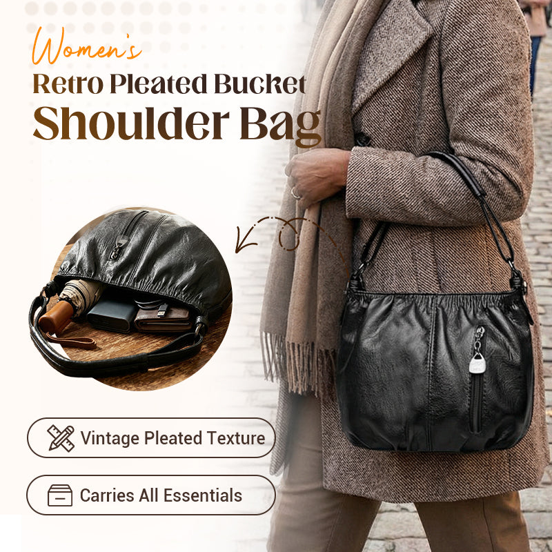 🔥Casual Pleated Bucket Soft Leather Handbag Shoulder Bag