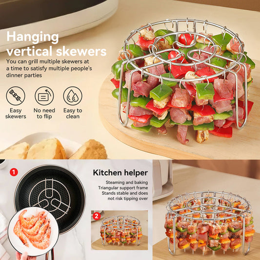 🔥 Rejilla para brochetas de freidora de aire – Soporte vertical de acero inoxidable para brochetas, para freidoras de aire, hornos y aperitivos de barbacoa caseros 🍢