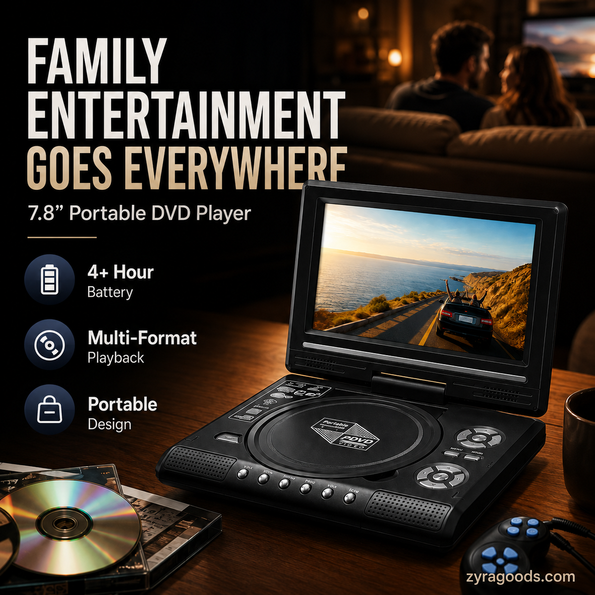 🎁Best Gift for Your Family🎉—📺 7.8' HD Portable DVD/EVD Player – Large Screen, Rechargeable & Compatible with DVD/CD/USB/SD