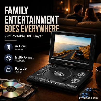 🎁Best Gift for Your Family🎉—📺 7.8' HD Portable DVD/EVD Player – Large Screen, Rechargeable & Compatible with DVD/CD/USB/SD