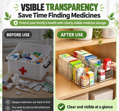 🗄️ 50% OFF! Transparent Extendable Storage Organiser – adjustable 24.5–43cm, clear PET walls let you see every item at a glance. Perfect for medicines, supplements & toiletries – no more rummaging! 🏠✨