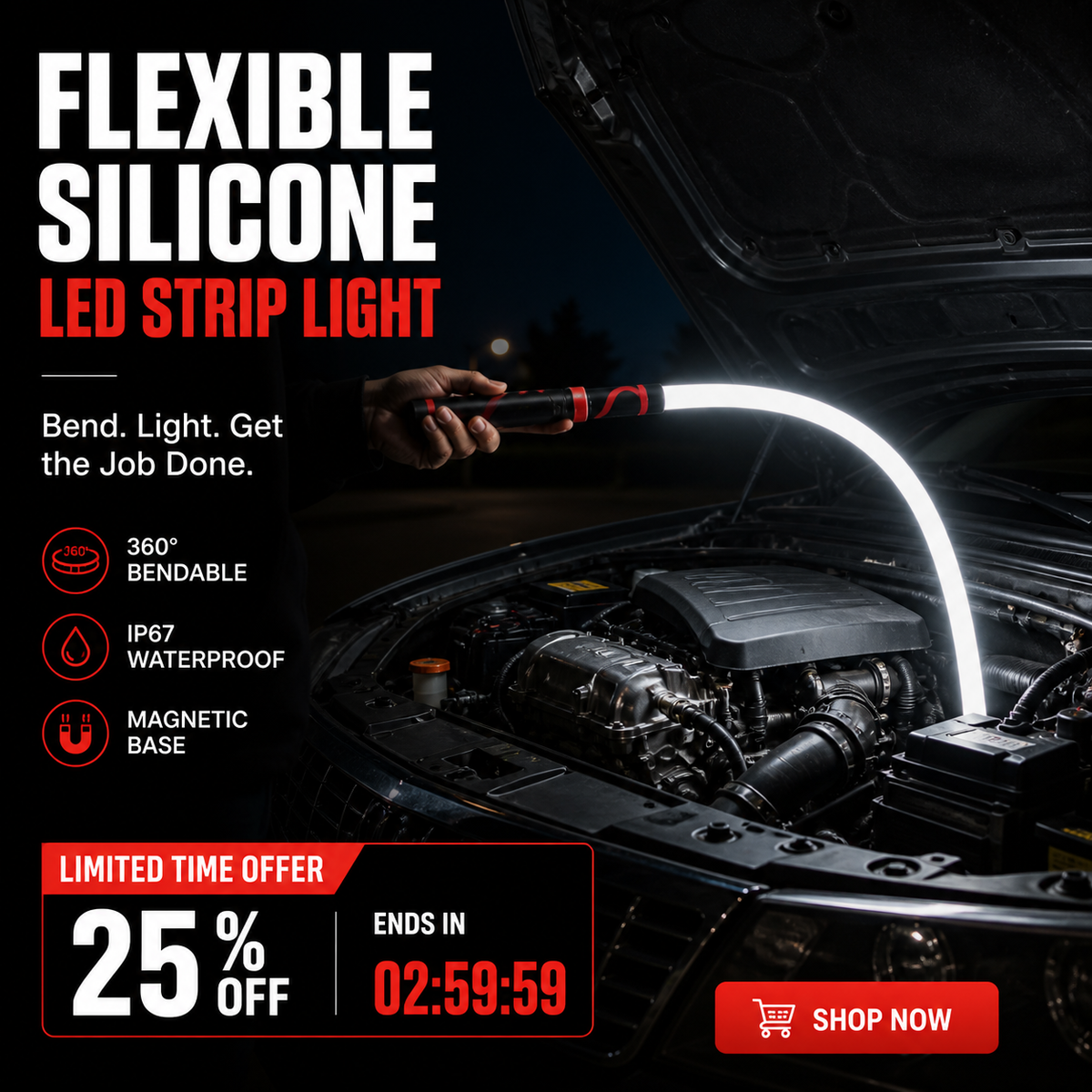 Flexible Silicone LED Strip Light – Waterproof, Dimmable, and Easy to Install for Indoor and Outdoor Use