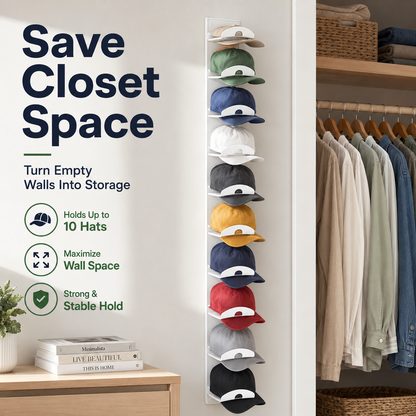 Hat Organizer for Wall 🧢 Holds 10 Hats per Rack