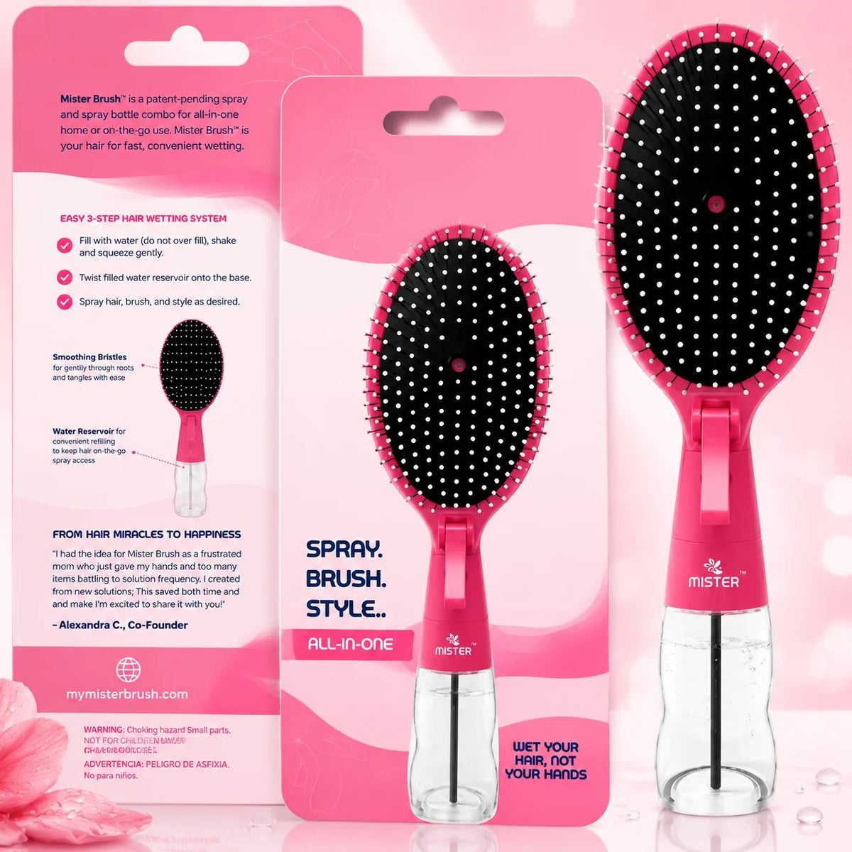 Mist & Brush Hair Tool with Built-In Water Reservoir for Wet & Dry Styling
