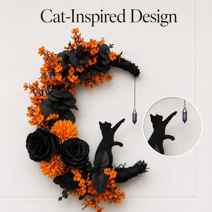 🔥Last Day 49% OFF - 🐈‍⬛🌙Handmade Halloween Cat Wreath