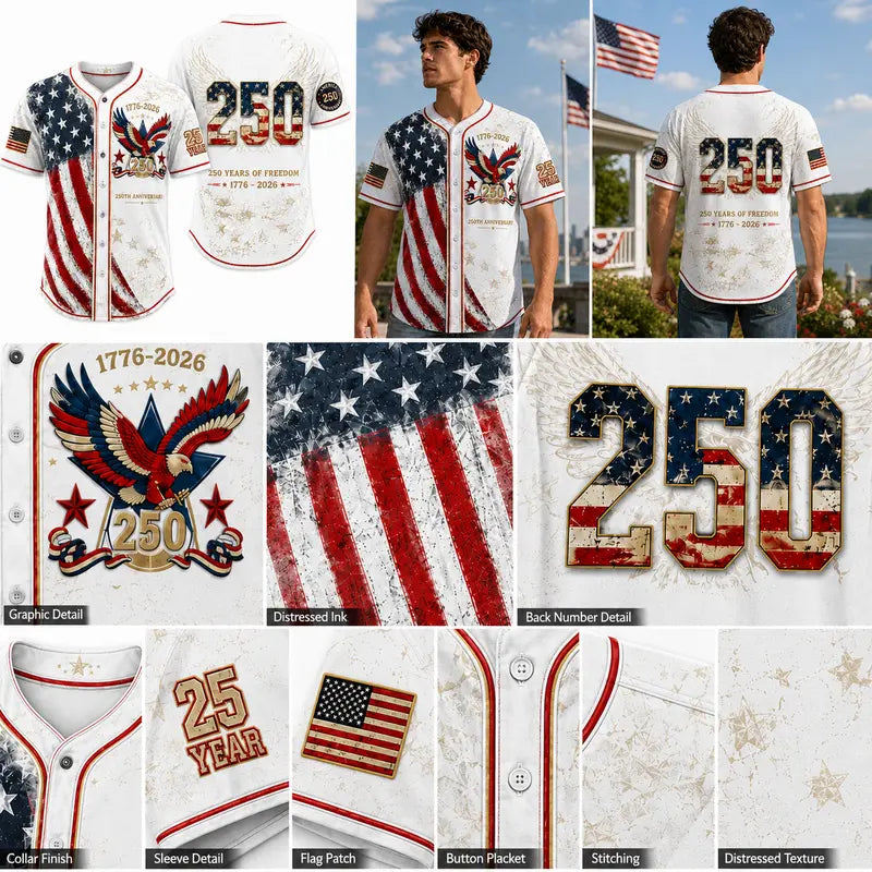 Camisa abotonada vintage del 250 aniversario con para conjuntos del 4 de julio 1776-2026