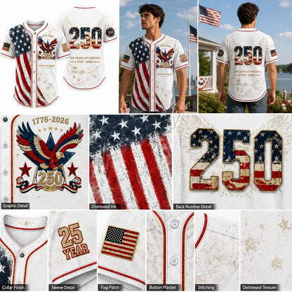 Camisa abotonada vintage del 250 aniversario con para conjuntos del 4 de julio 1776-2026