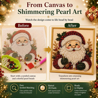 Frameless 3D Beaded Christmas Pearl Diamond Painting, Xmas Wreath Stocking Mosaic Art🎄