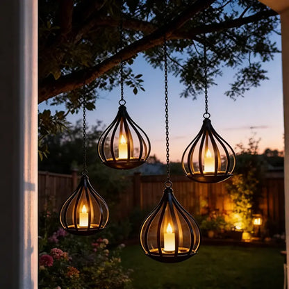 Solar Garden Lights Outdoor Metal Solar Water Drop Shape Candle Lantern