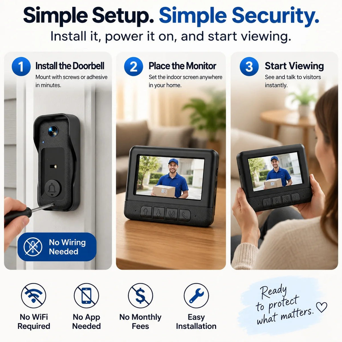 🚪 Wireless Video Doorbell Camera With Indoor Screen – See Who’s At Your Door Before Opening It
