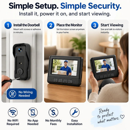 🚪 Wireless Video Doorbell Camera With Indoor Screen – See Who’s At Your Door Before Opening It