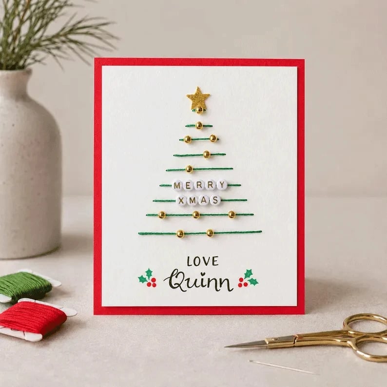 Christmas String Art Greeting Card DIY Kit – 6-Piece Stitching Set