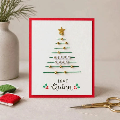 Christmas String Art Greeting Card DIY Kit – 6-Piece Stitching Set