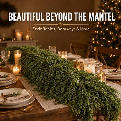 🎄 Real-Touch Cedar Garland – Lush Christmas Greenery