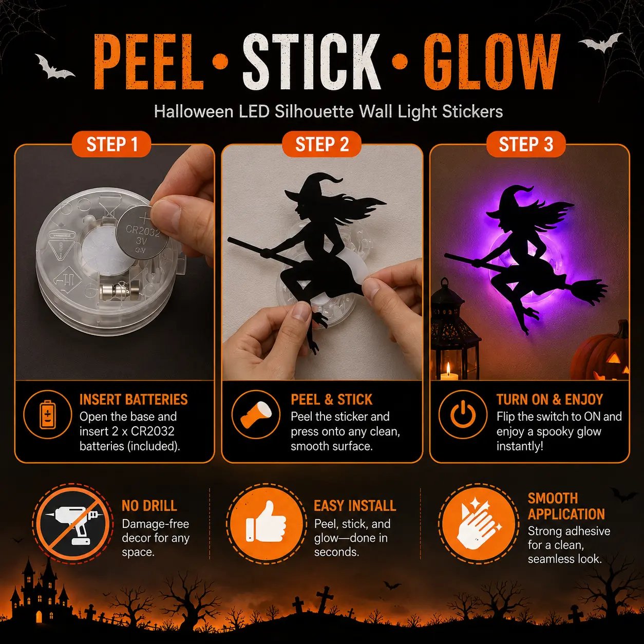 🎃Halloween HOT SALE 60% OFF 🥳💞50K+ SOLD! 👻 Halloween LED Silhouette Wall Light Stickers