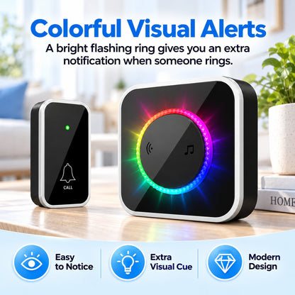 🔔 Wireless Doorbell with Colorful Flash Alert
