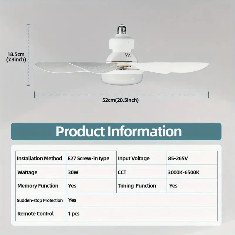 🎁 Ventilador de techo portátil 2 en 1 con luz (incluye control remoto)