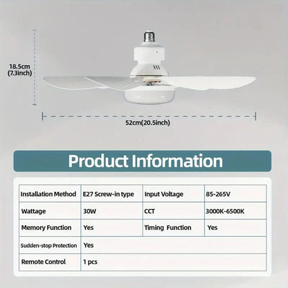 🎁 Ventilador de techo portátil 2 en 1 con luz (incluye control remoto)