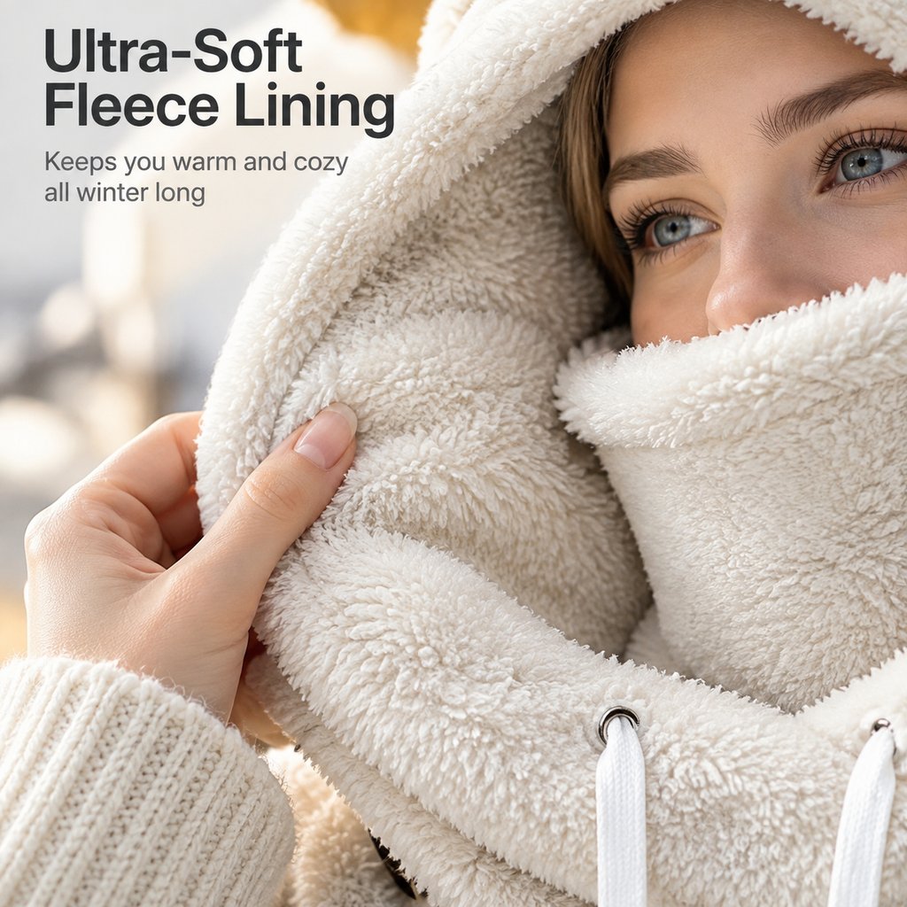 2026 Women's Fleece Hooded Winter Cycling Mask and Hat for Cold Weather