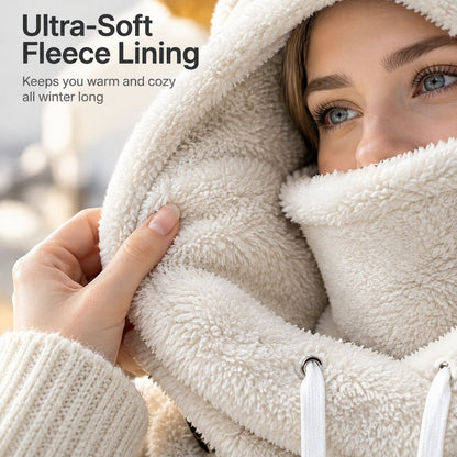 2026 Women's Fleece Hooded Winter Cycling Mask and Hat for Cold Weather