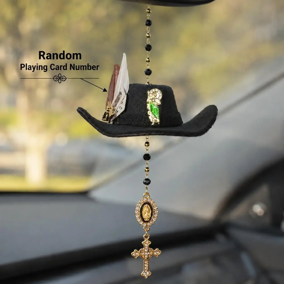 ✝️St. Jude Car Blessing Charm. Handmade Protection Gift Decoration-Black Sombrero Car Ornament Car Trinkets